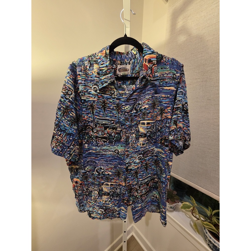VTG Art of Eddy Y Reyn Spooner 50's Hot‎ Rod Diner Hawaiian Style Shirt Size L